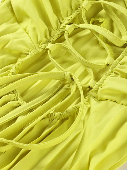 Long Strapless Pleated Dress