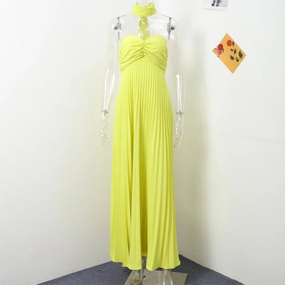 Long Strapless Pleated Dress