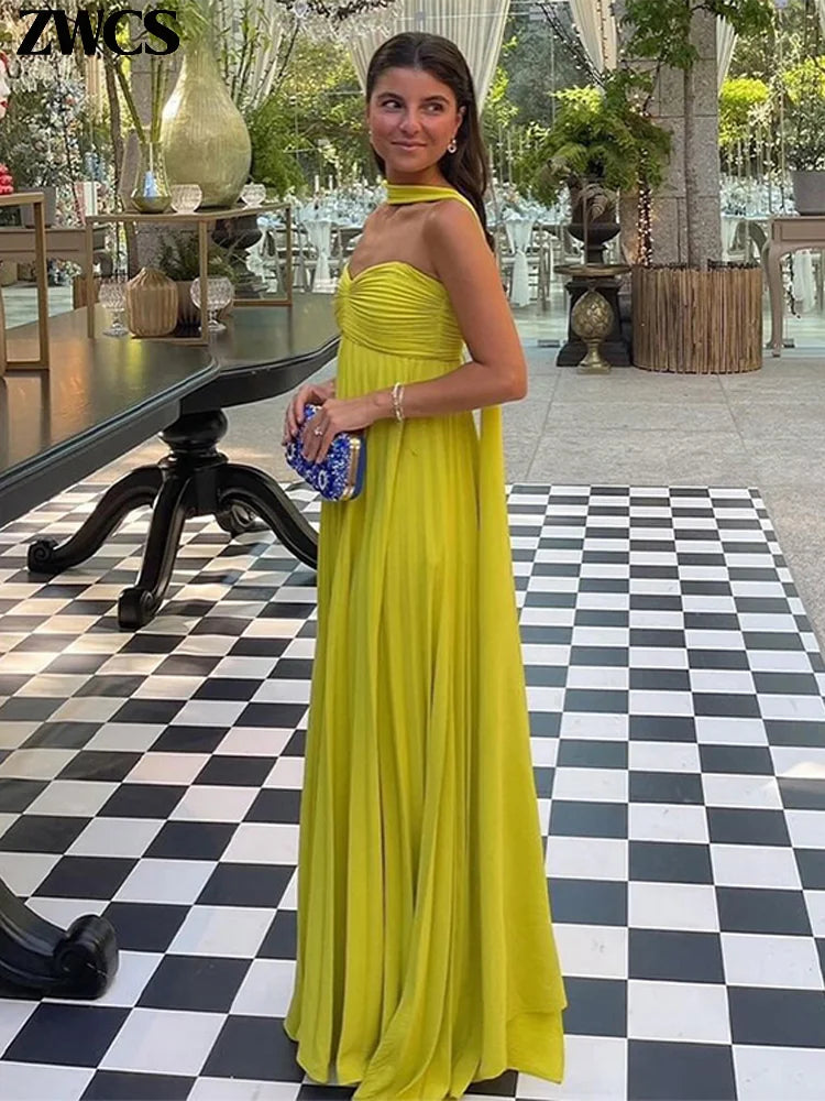 Long Strapless Pleated Dress