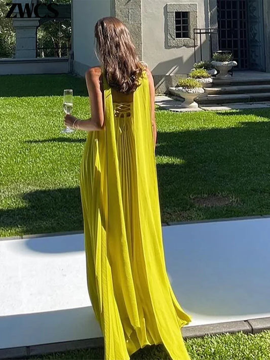 Long Strapless Pleated Dress